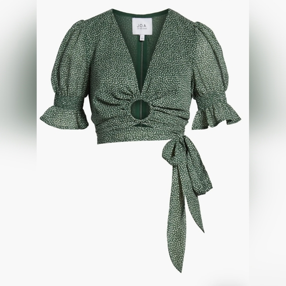 NWT! J.O.A. Anthropologie Spring Polka Dot Print Women's Ariel Wrap Crop Top XS - Picture 7 of 16